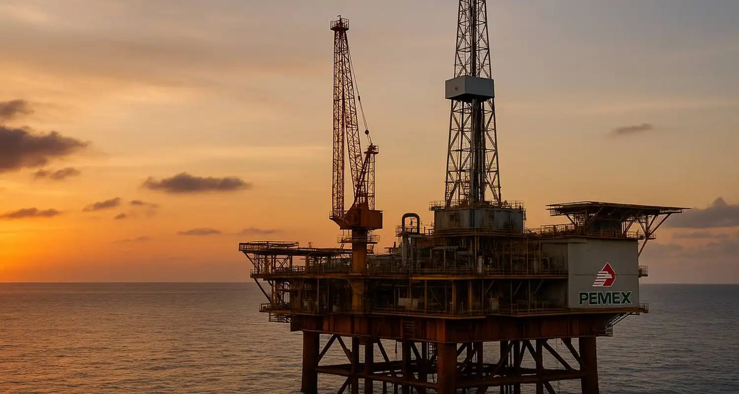 Offshore PEMEX production platform at dusk