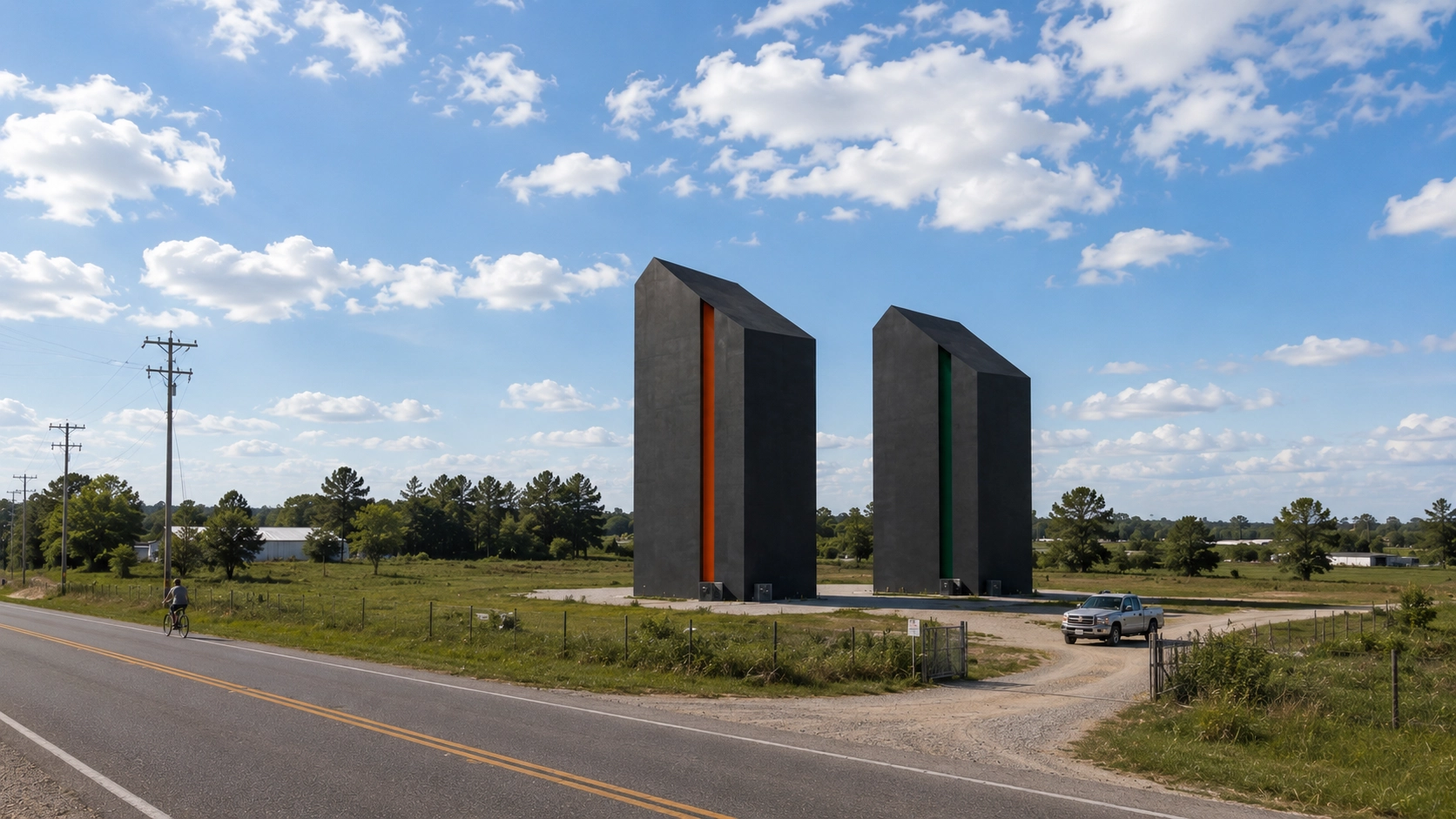 Concept visualization of the ZERE EcoTower in an eastern North Carolina agricultural landscape